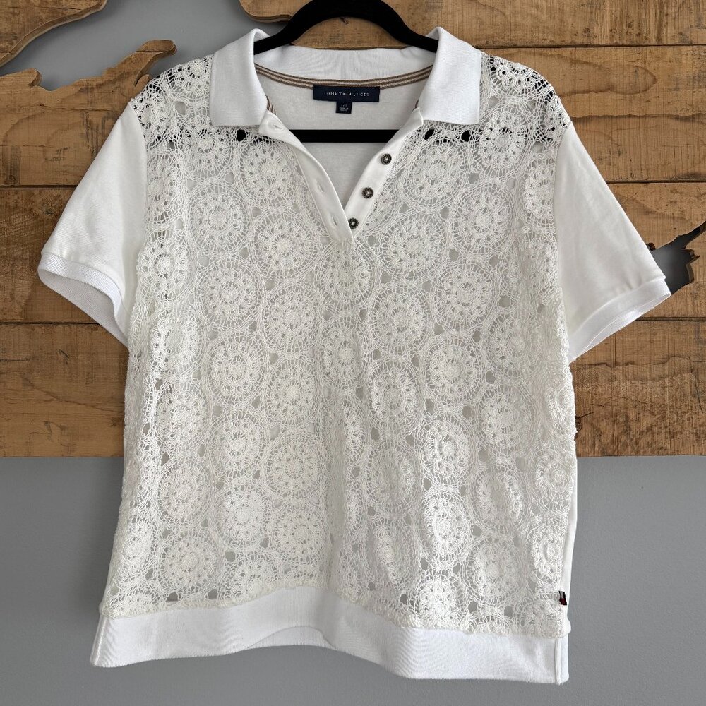 Tommy Hilfiger Women’s Lace-Front Short-Sleeve Cotton Top, Size L